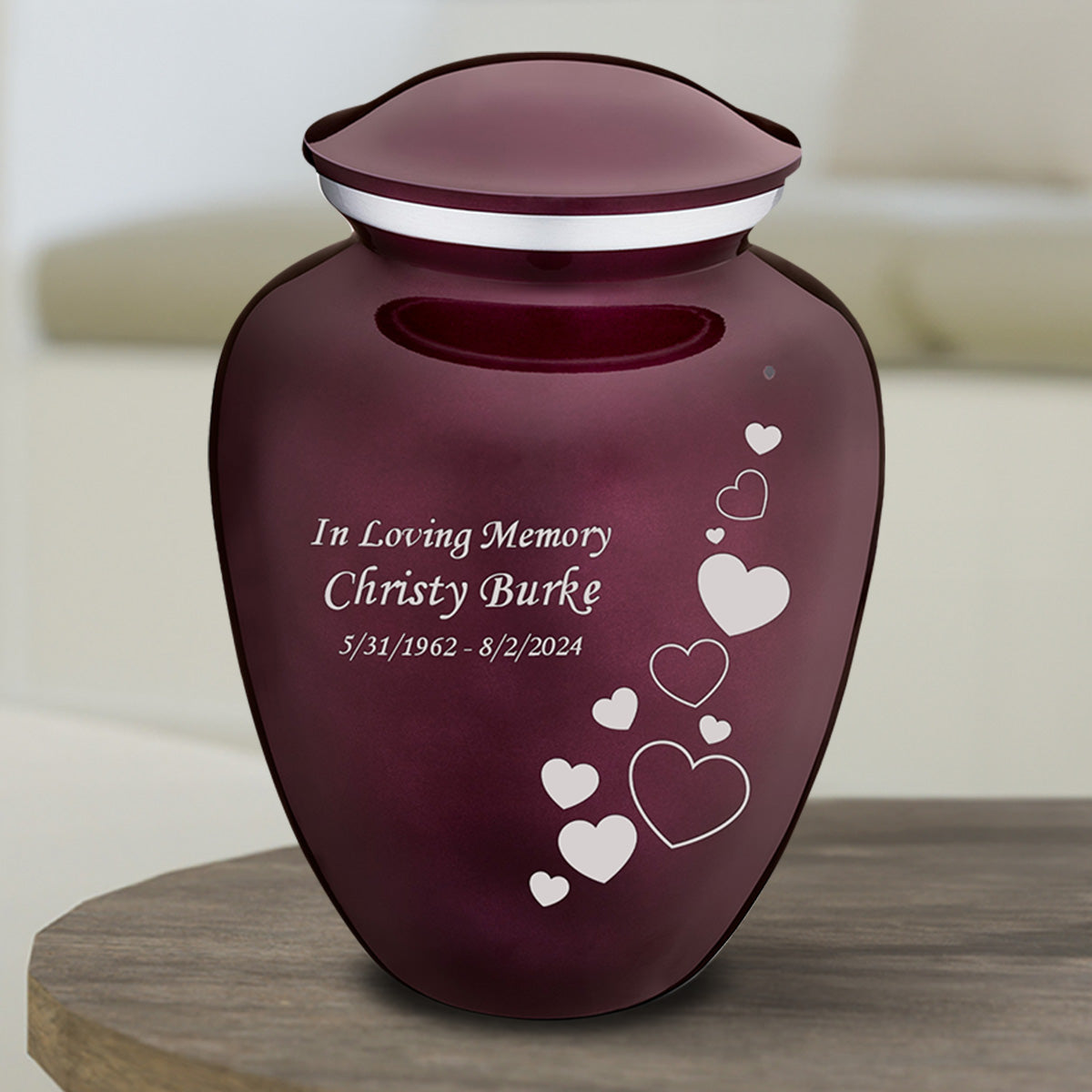 Medium Cherry Purple Embrace Floating Heart Cremation Urn