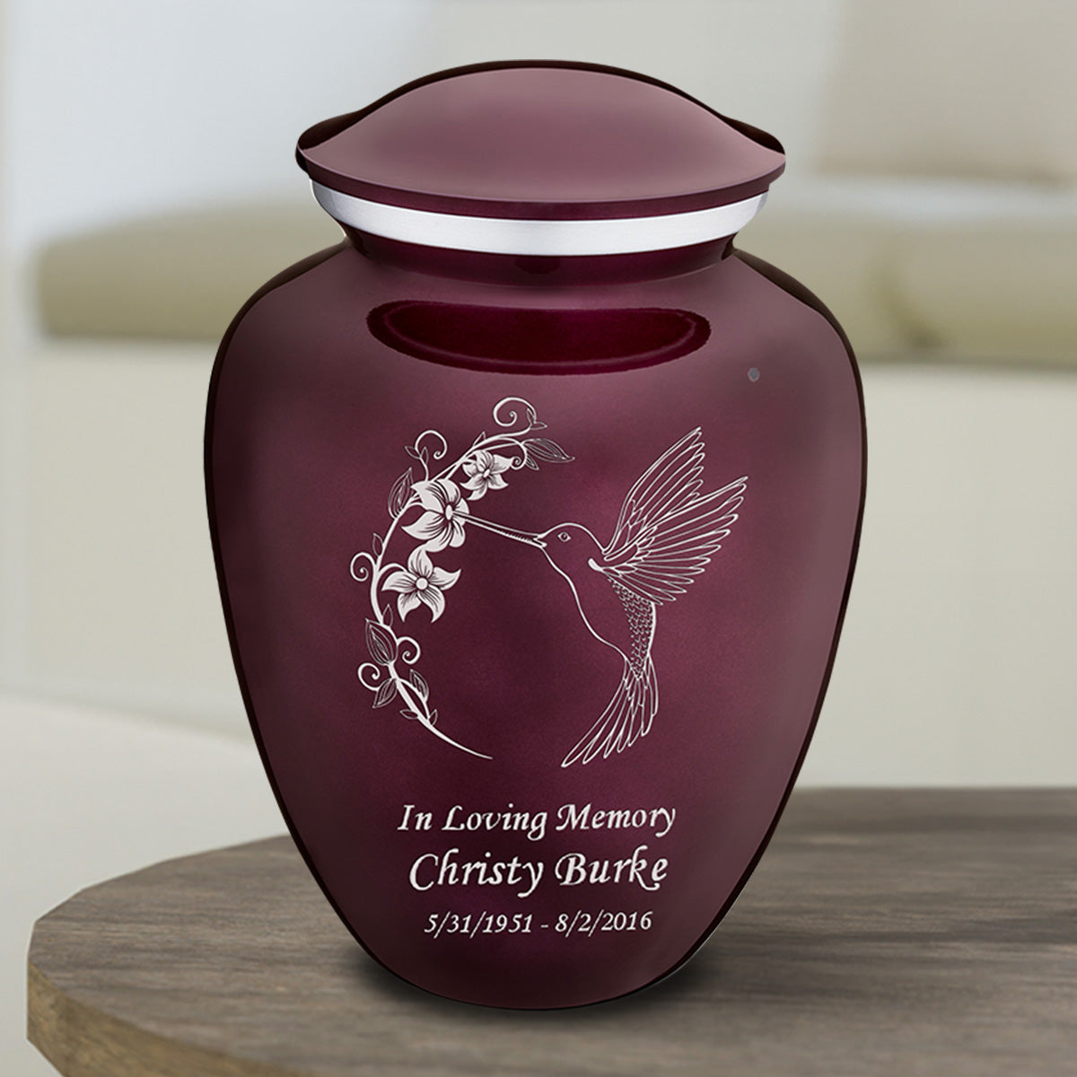 Medium Embrace Cherry Purple Hummingbird Cremation Urn