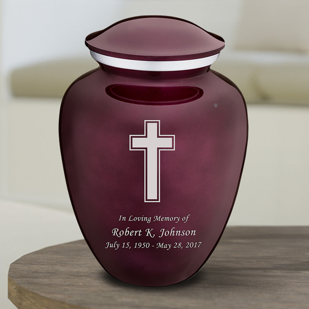 Medium Cherry Purple Embrace Simple Cross Cremation Urn