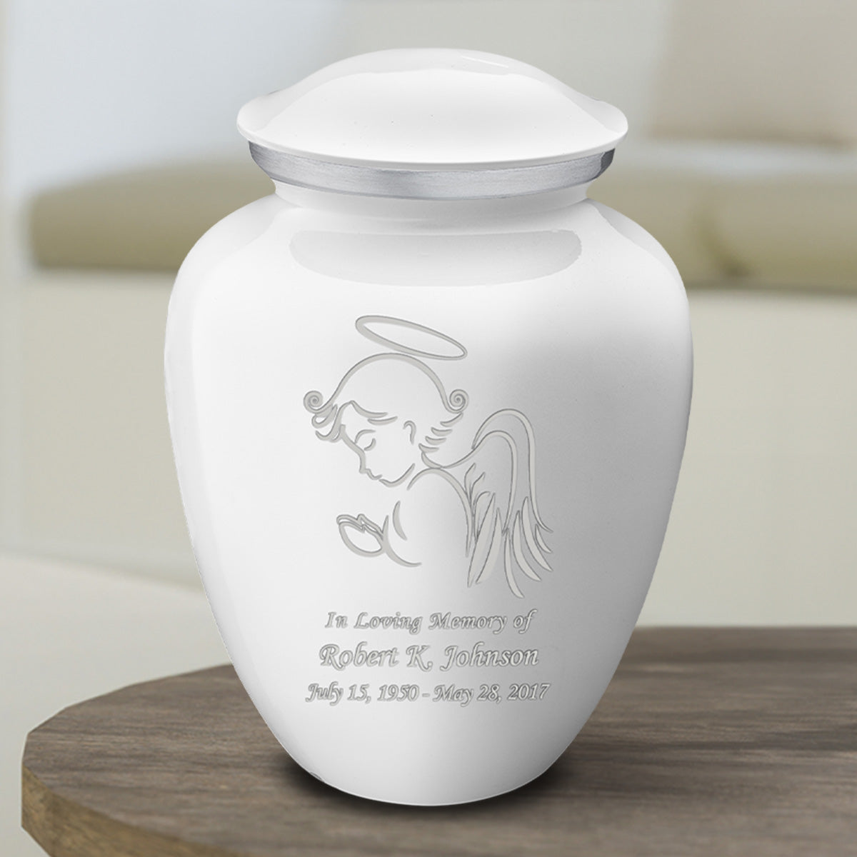 Medium Embrace White Angel Cremation Urn
