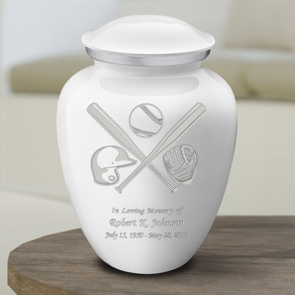 Medium Embrace White Baseball Cremation Urn