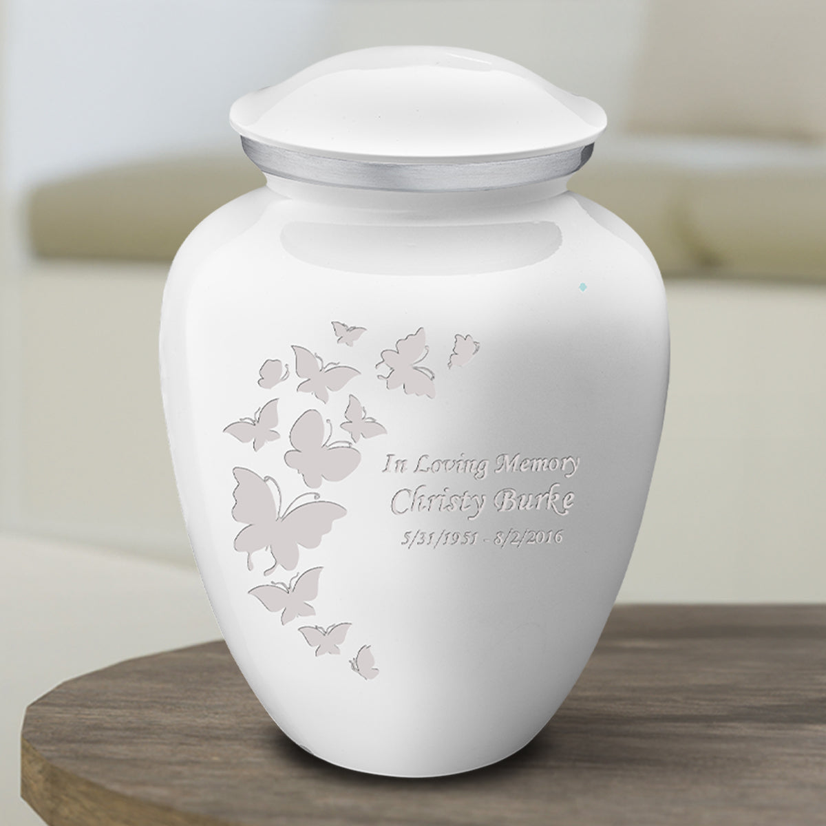 Medium Embrace White Butterfly Cremation Urn
