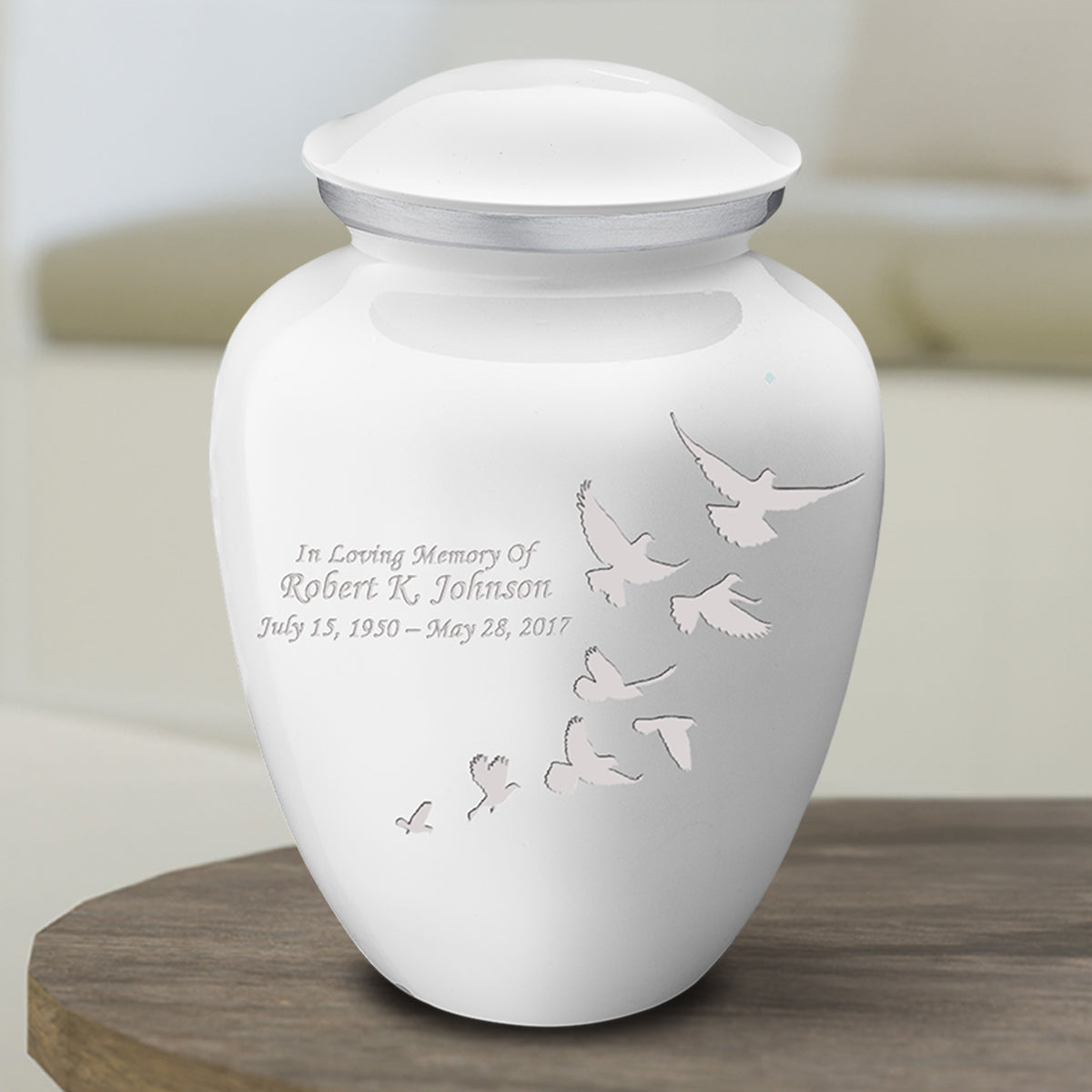 Medium Embrace White Doves Cremation Urn