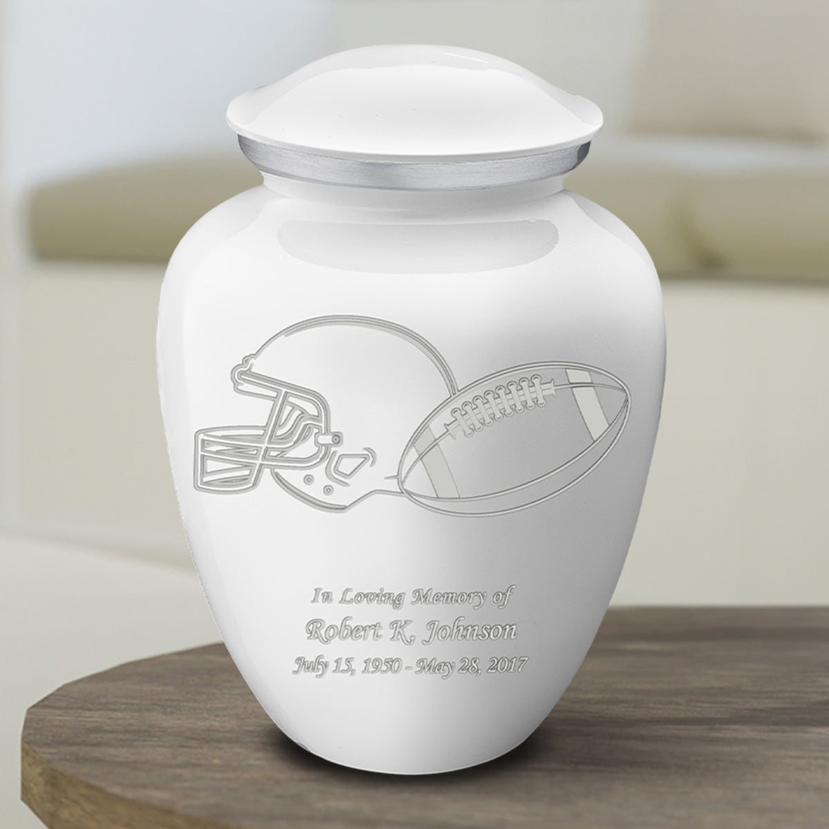 Medium Embrace White Football Cremation Urn