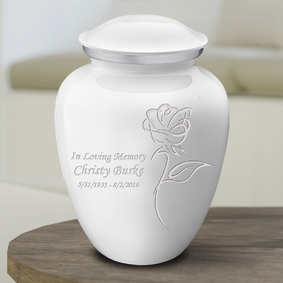 Medium Embrace White Rose Cremation Urn