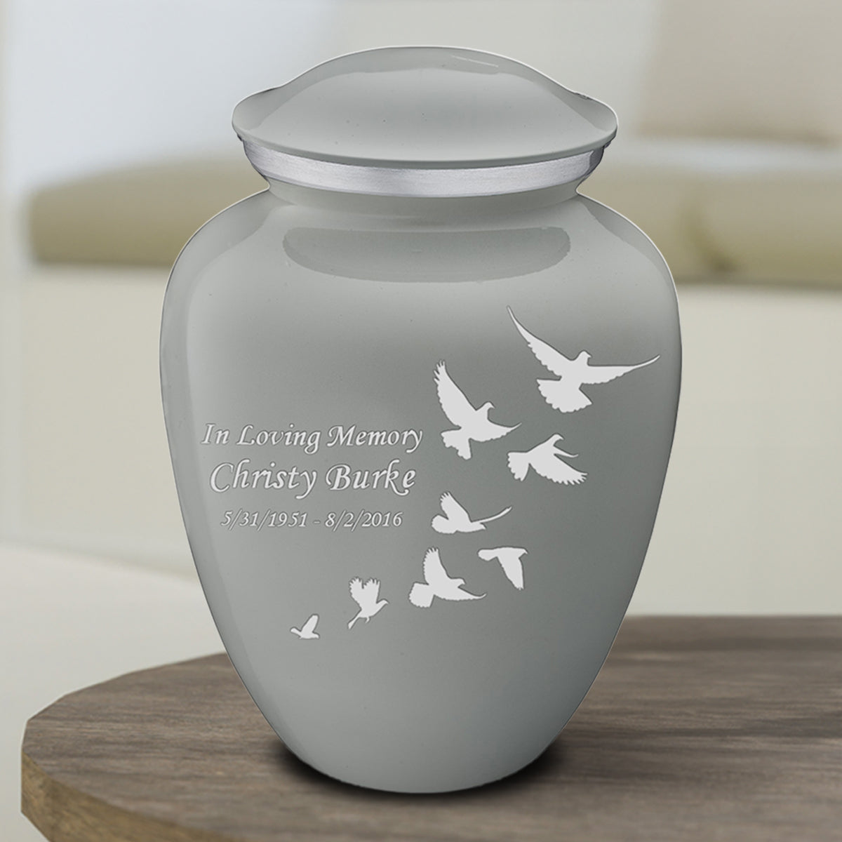 Medium Embrace Slate Grey Doves Cremation Urn