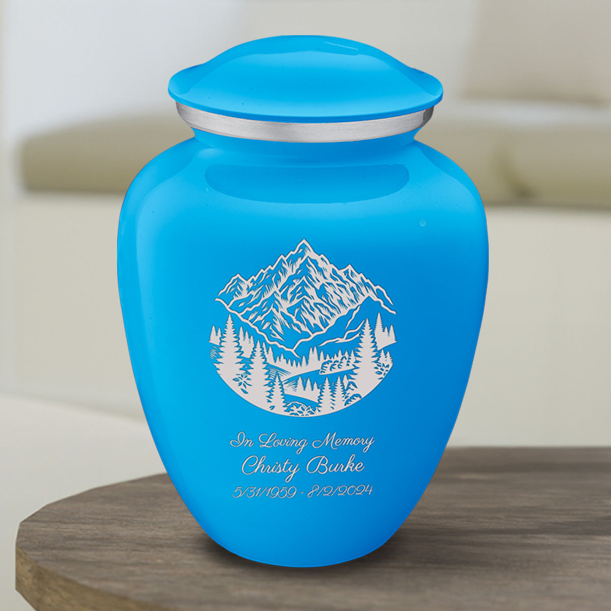 Medium Embrace Racing Blue Rocky Mountains Cremation Urn
