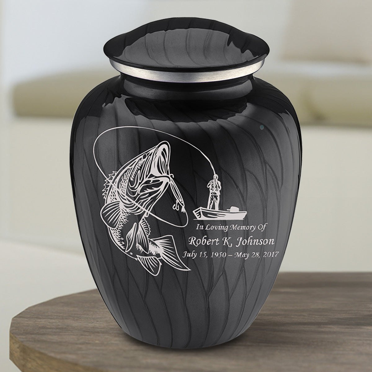 Medium Embrace Pearl Black Fishing Cremation Urn