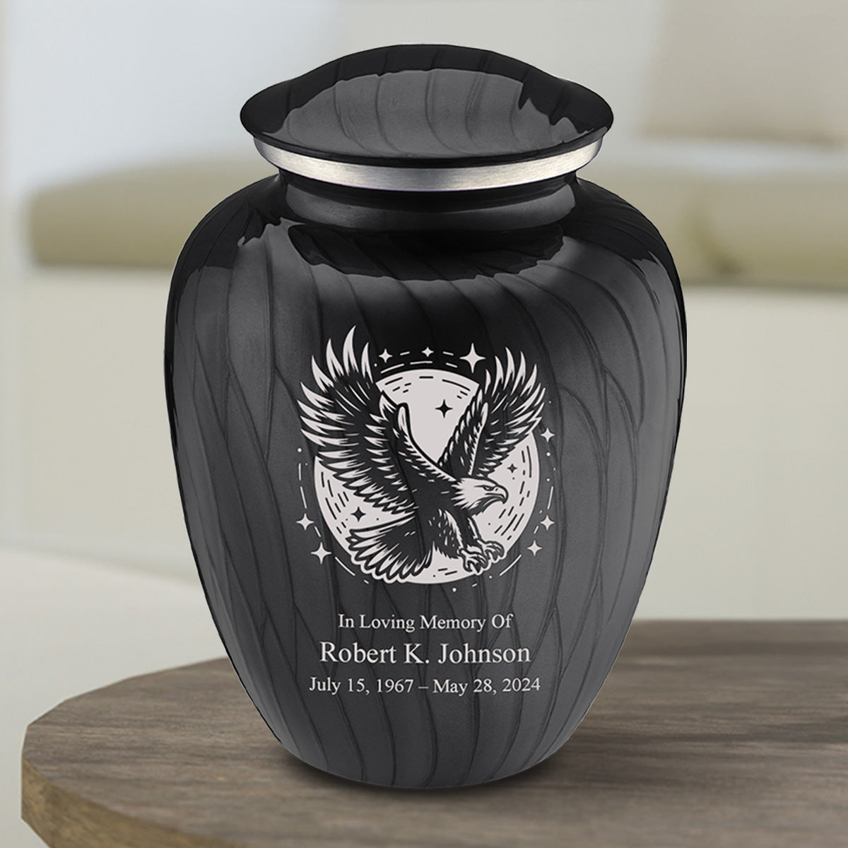 Medium Embrace Pearl Black Flying Eagle Cremation Urn