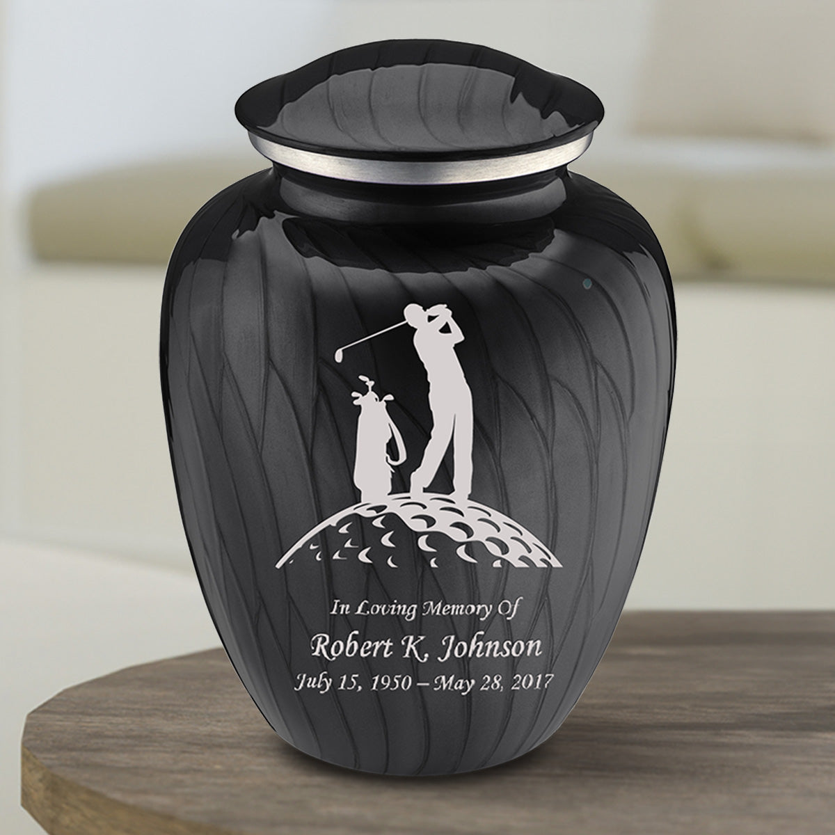 Medium Embrace Pearl Black Golf Cremation Urn
