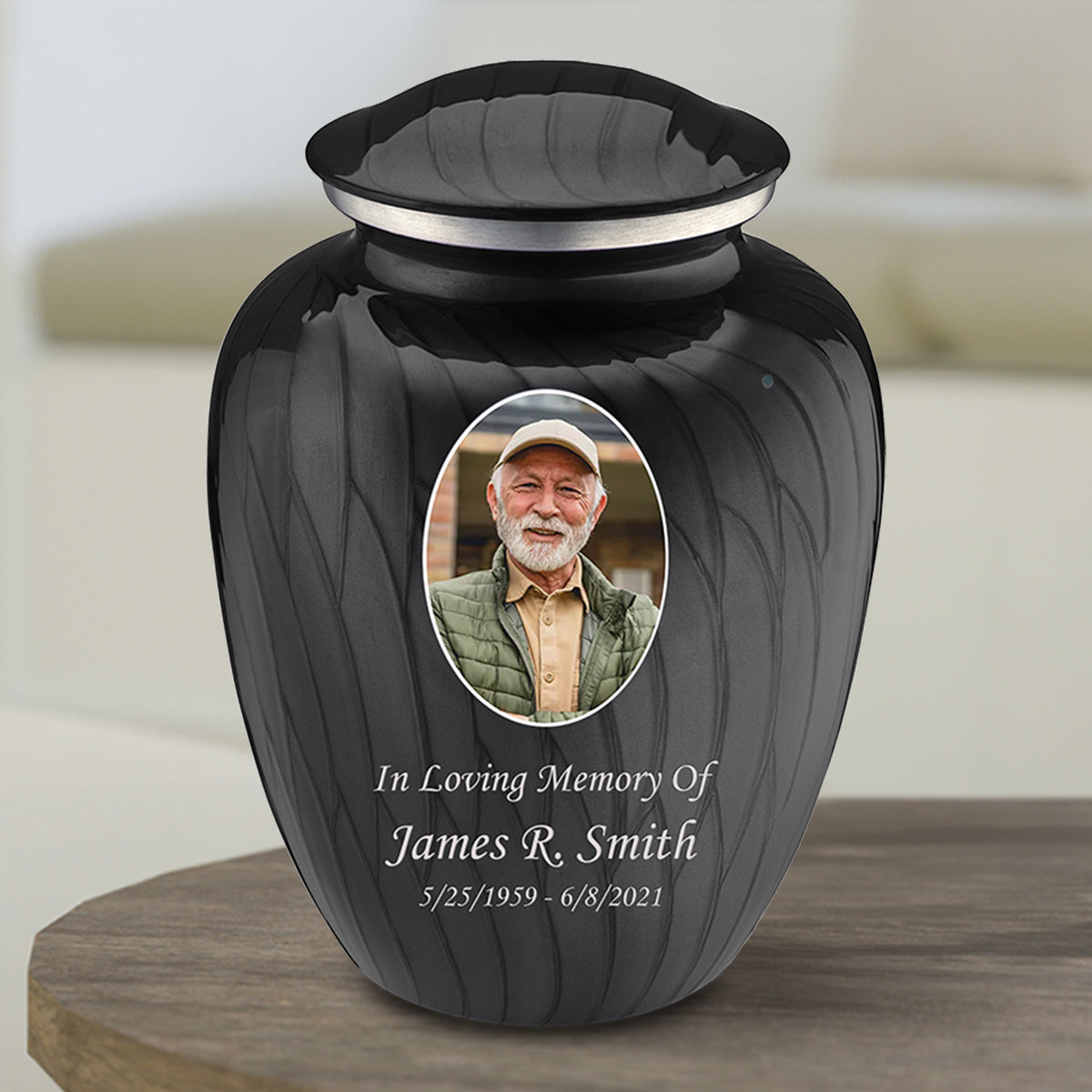 Medium Embrace Pearl Black Portrait Cremation Urn