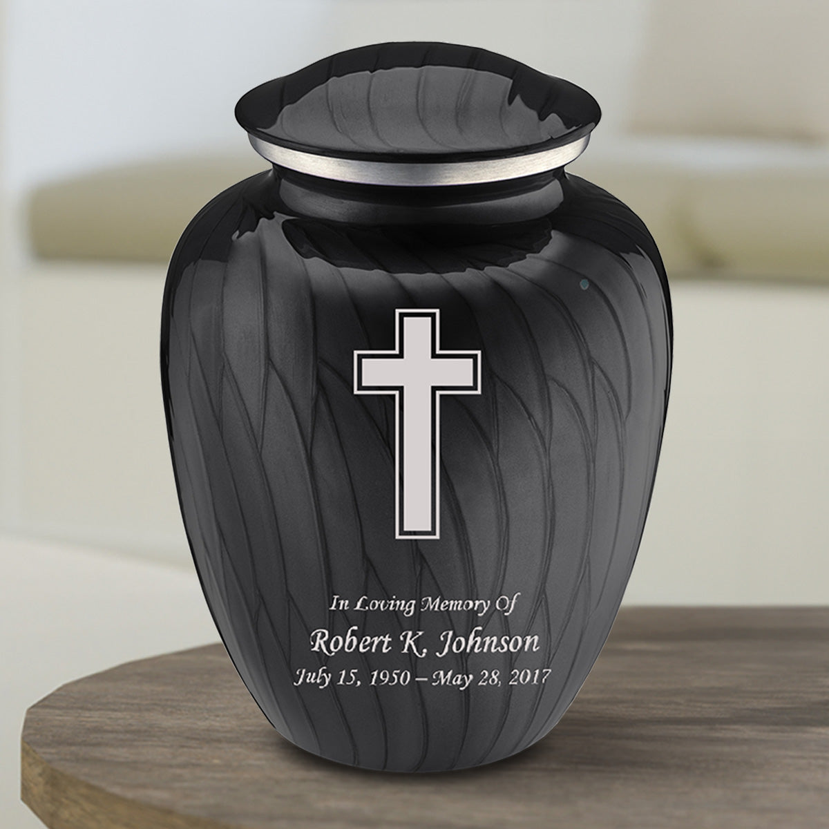 Medium Embrace Pearl Black Simple Cross Cremation Urn
