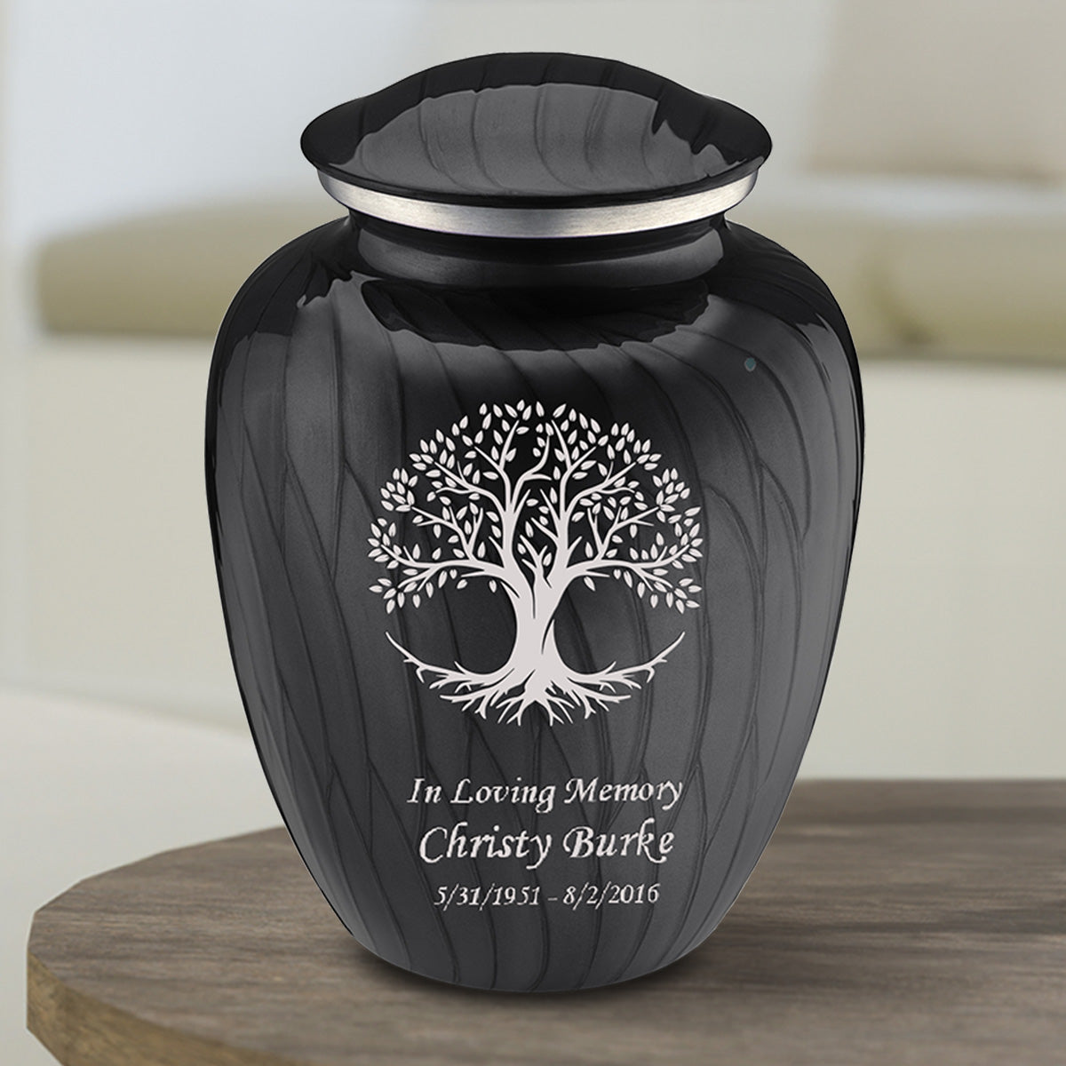 Medium Embrace Pearl Black Tree of Life Cremation Urn