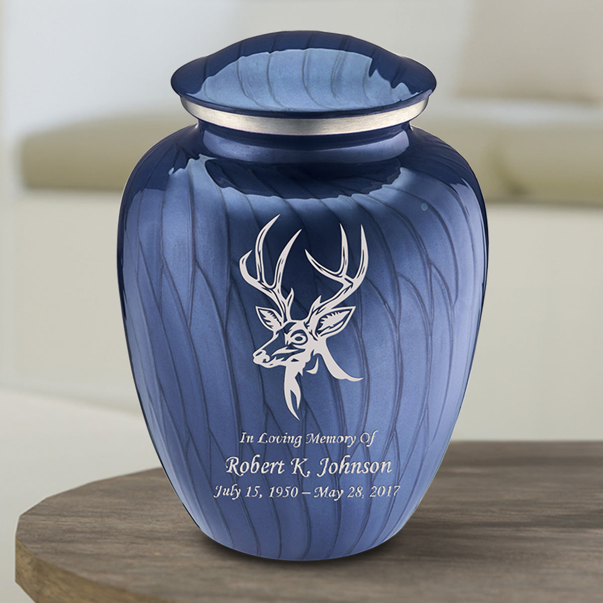 Medium Embrace Pearl Cobalt Blue Deer Cremation Urn