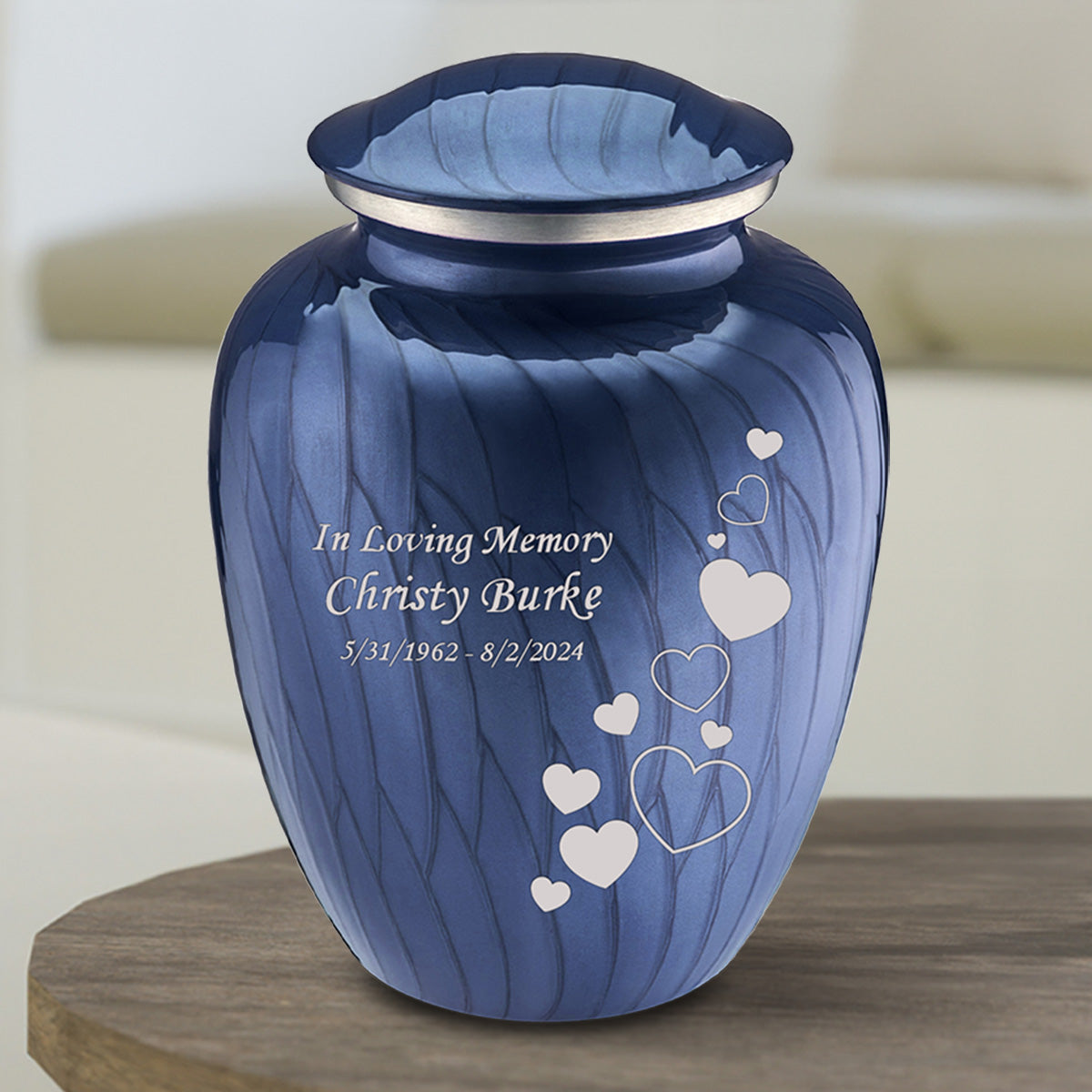 Medium Embrace Pearl Cobalt Blue Floating Heart Cremation Urn