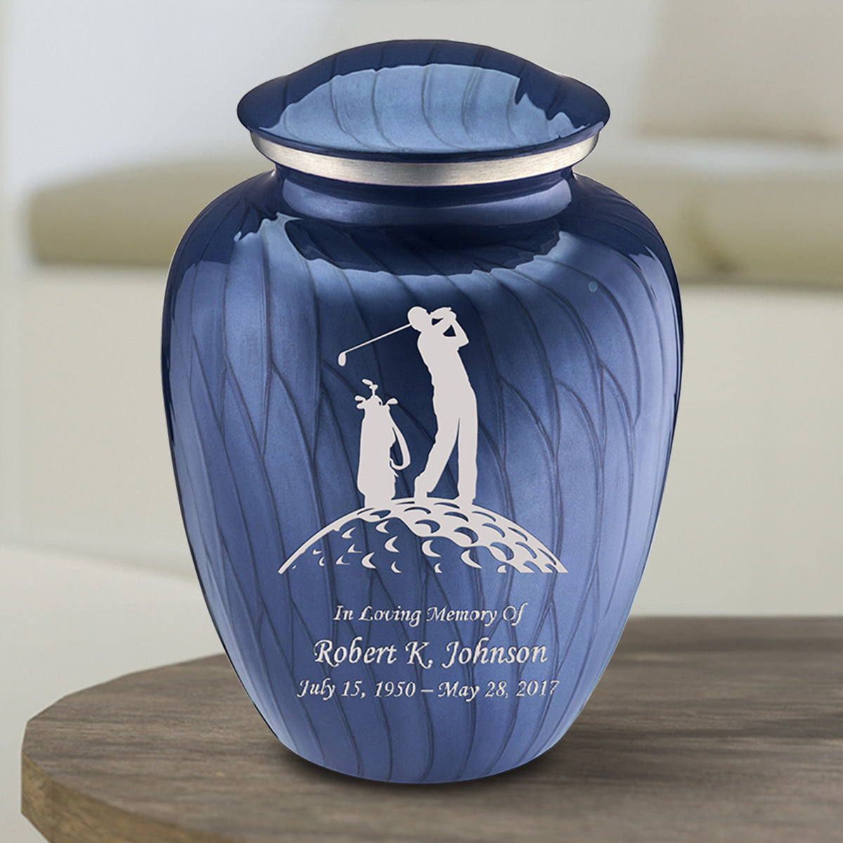 Medium Embrace Pearl Cobalt Blue Golf Cremation Urn