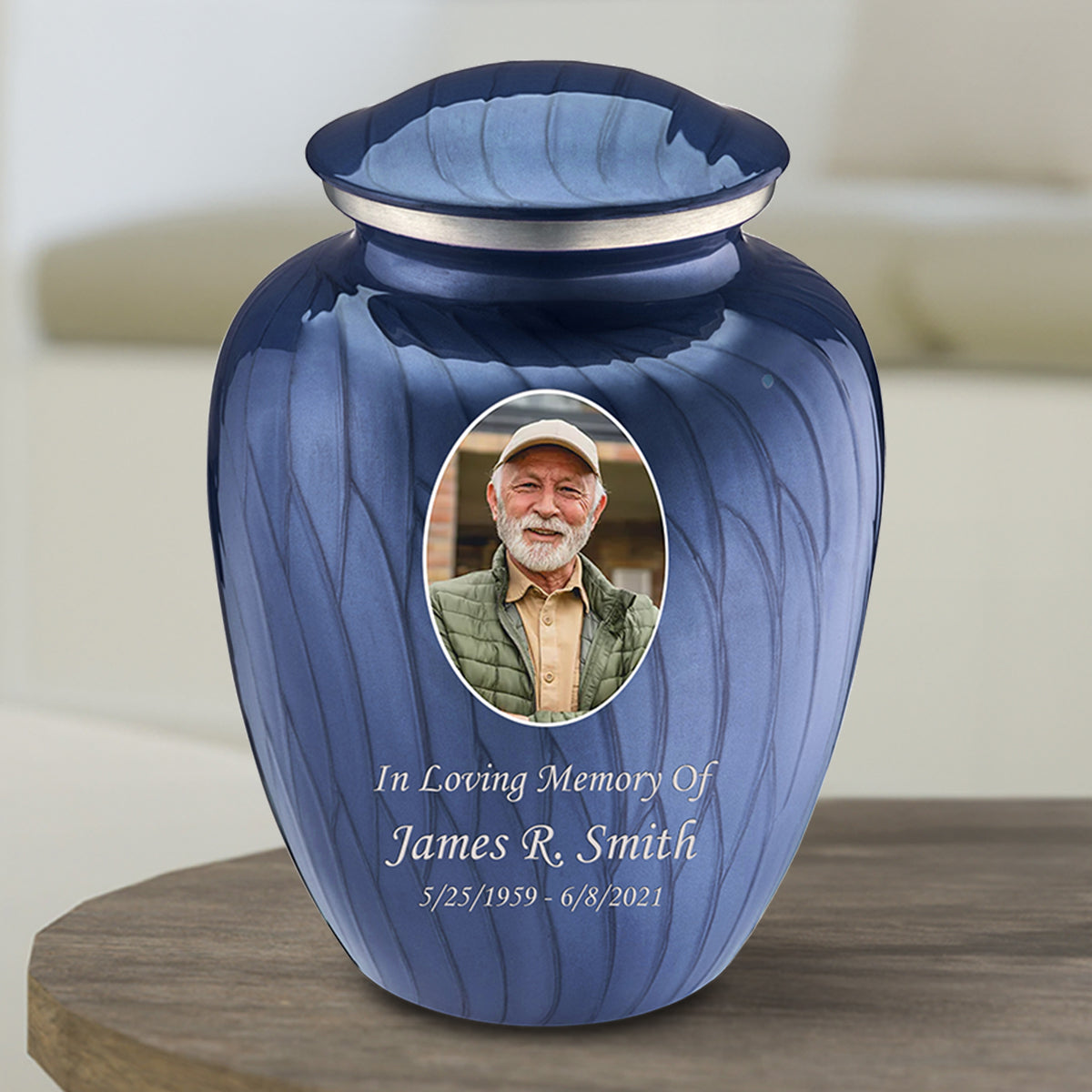 Medium Embrace Pearl Cobalt Blue Portrait Cremation Urn
