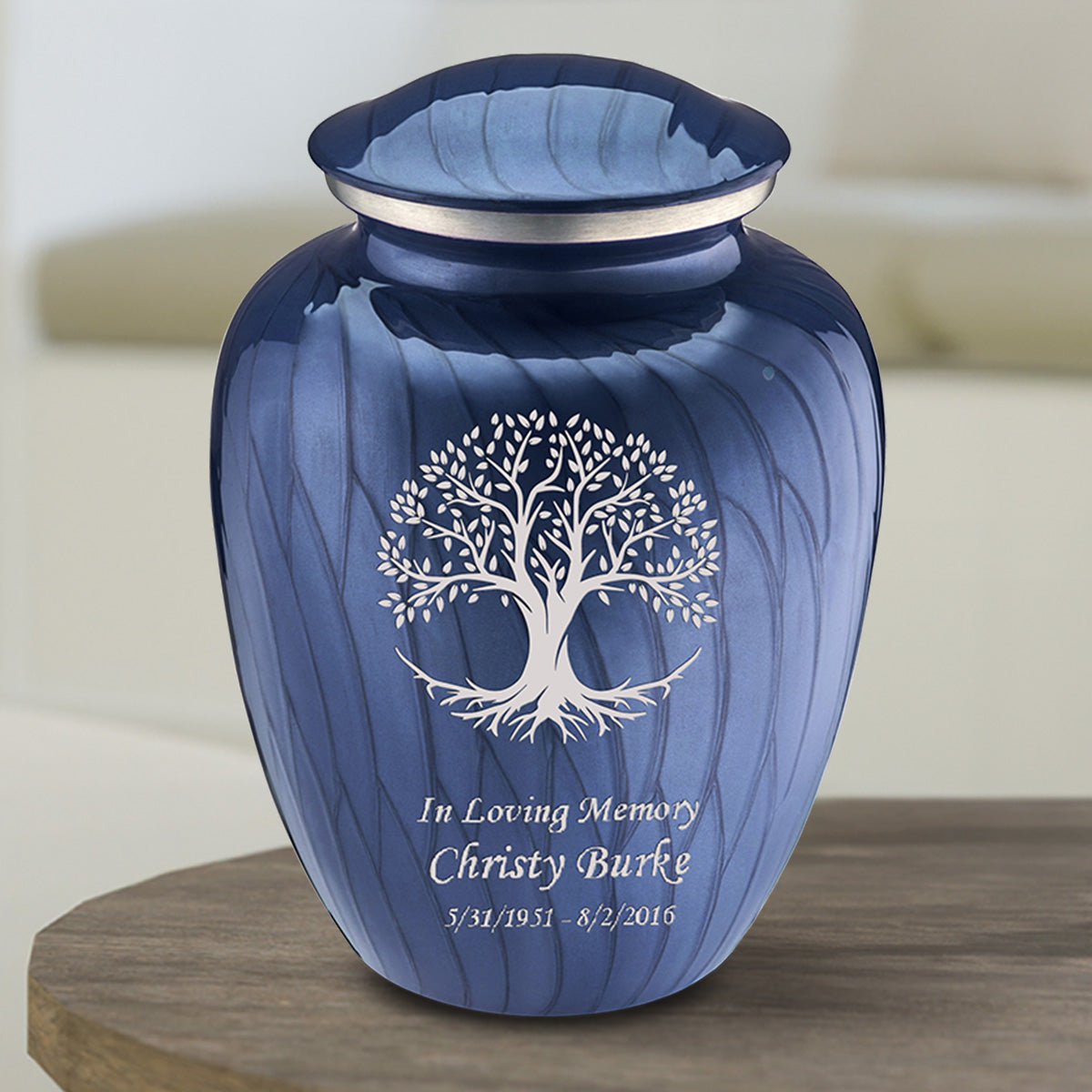 Medium Embrace Pearl Cobalt Blue Tree of Life Cremation Urn