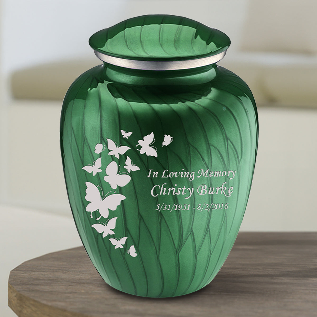 Medium Embrace Pearl Green Butterfly Cremation Urn