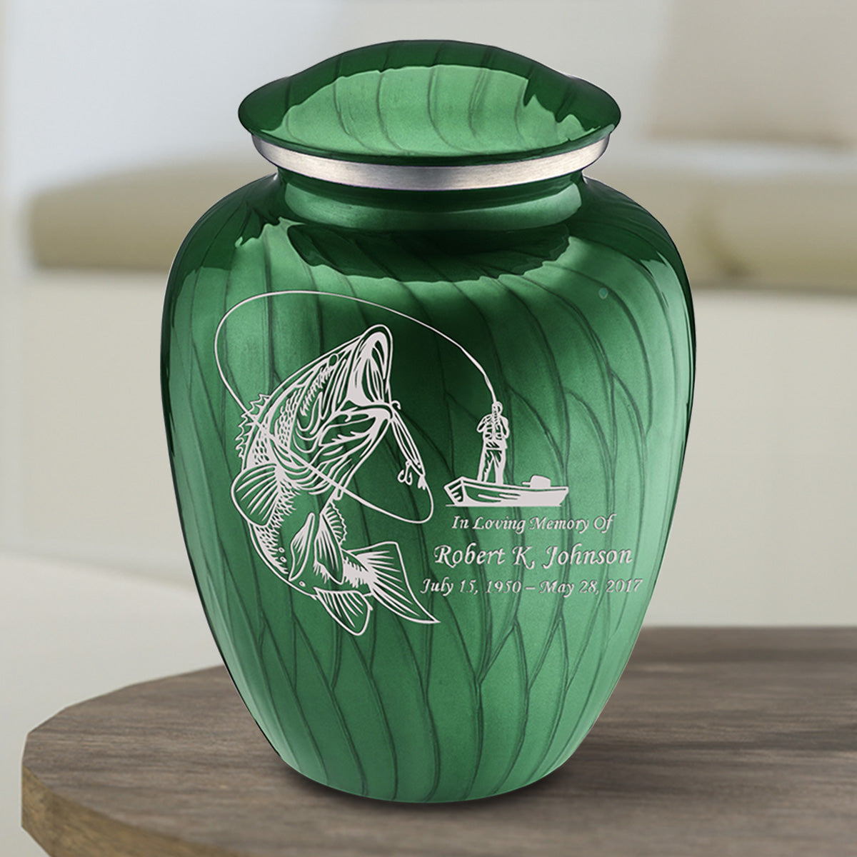 Medium Embrace Pearl Green Fishing Cremation Urn