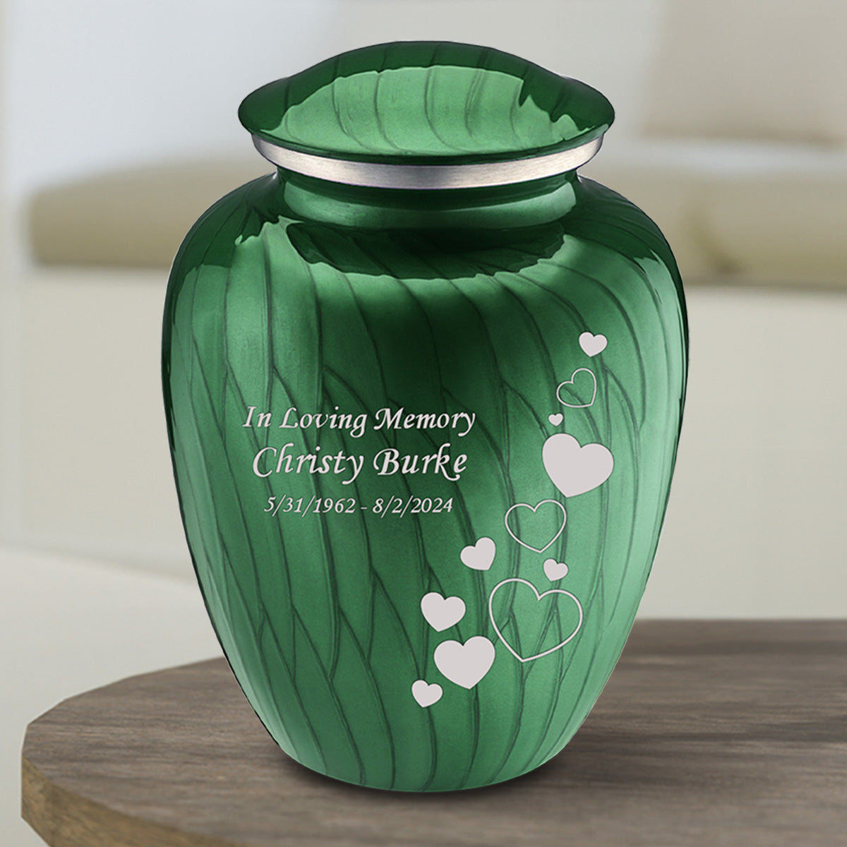 Medium Embrace Pearl Green Floating Heart Cremation Urn