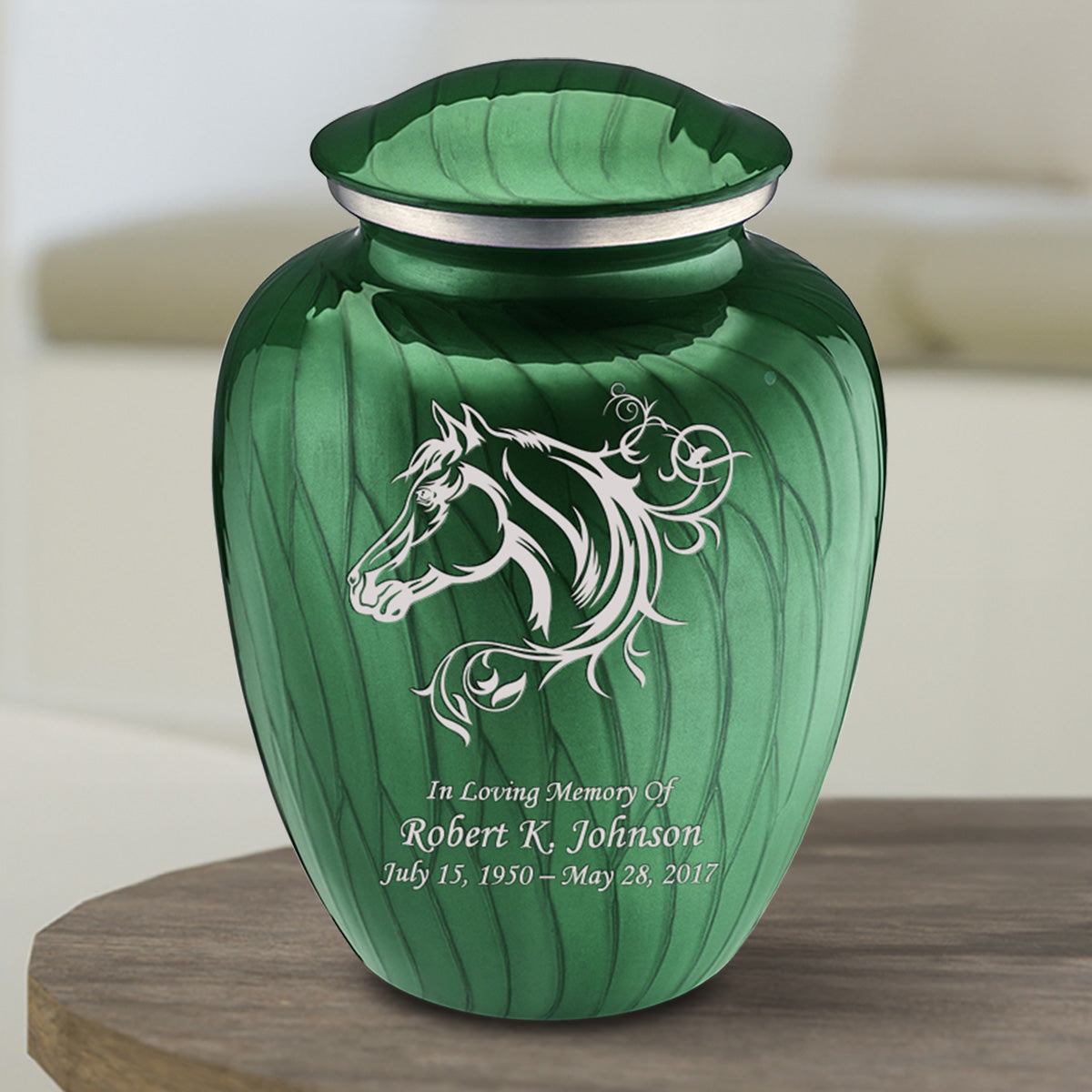 Medium Embrace Pearl Green Horse Cremation Urn
