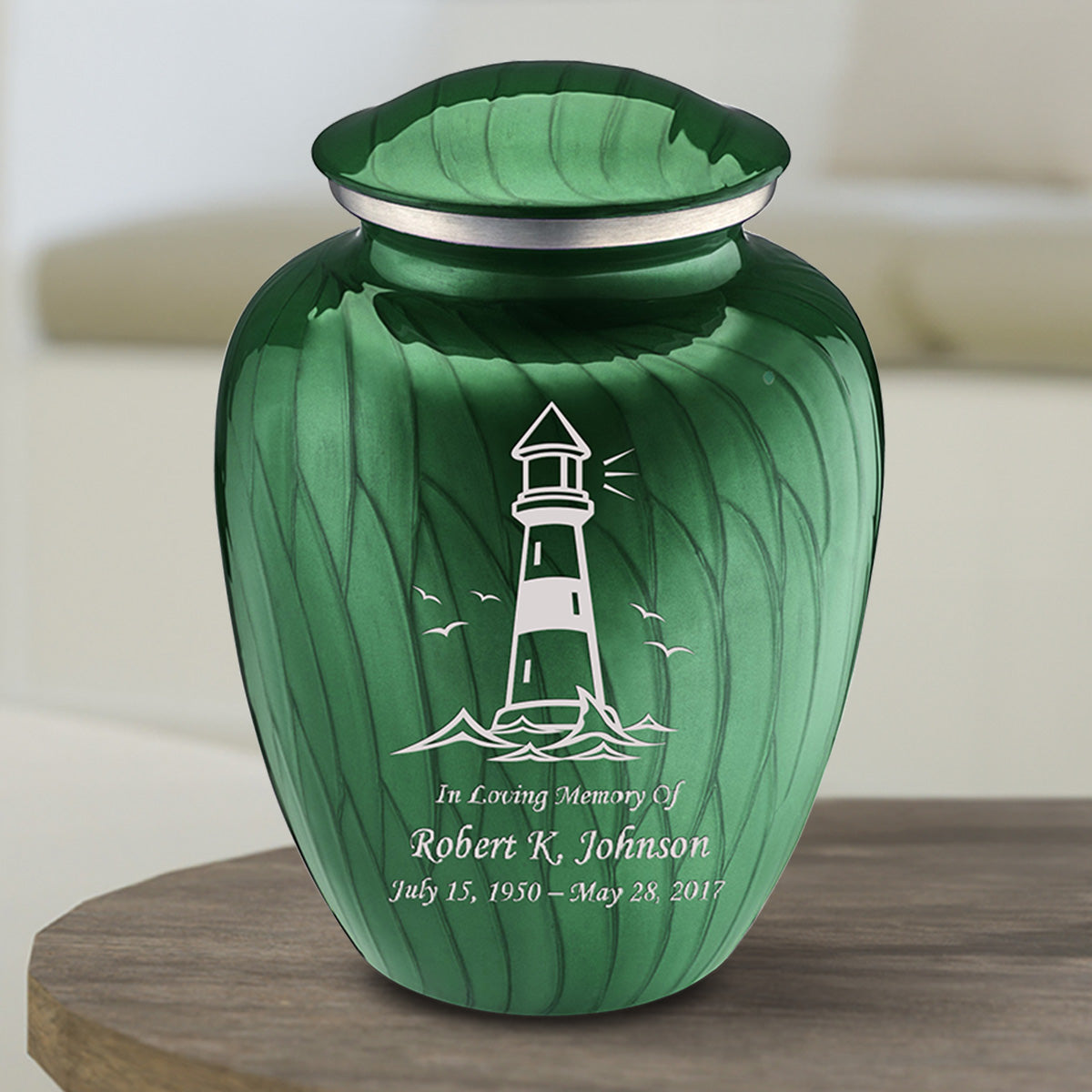 Medium Embrace Pearl Green Lighthouse Cremation Urn