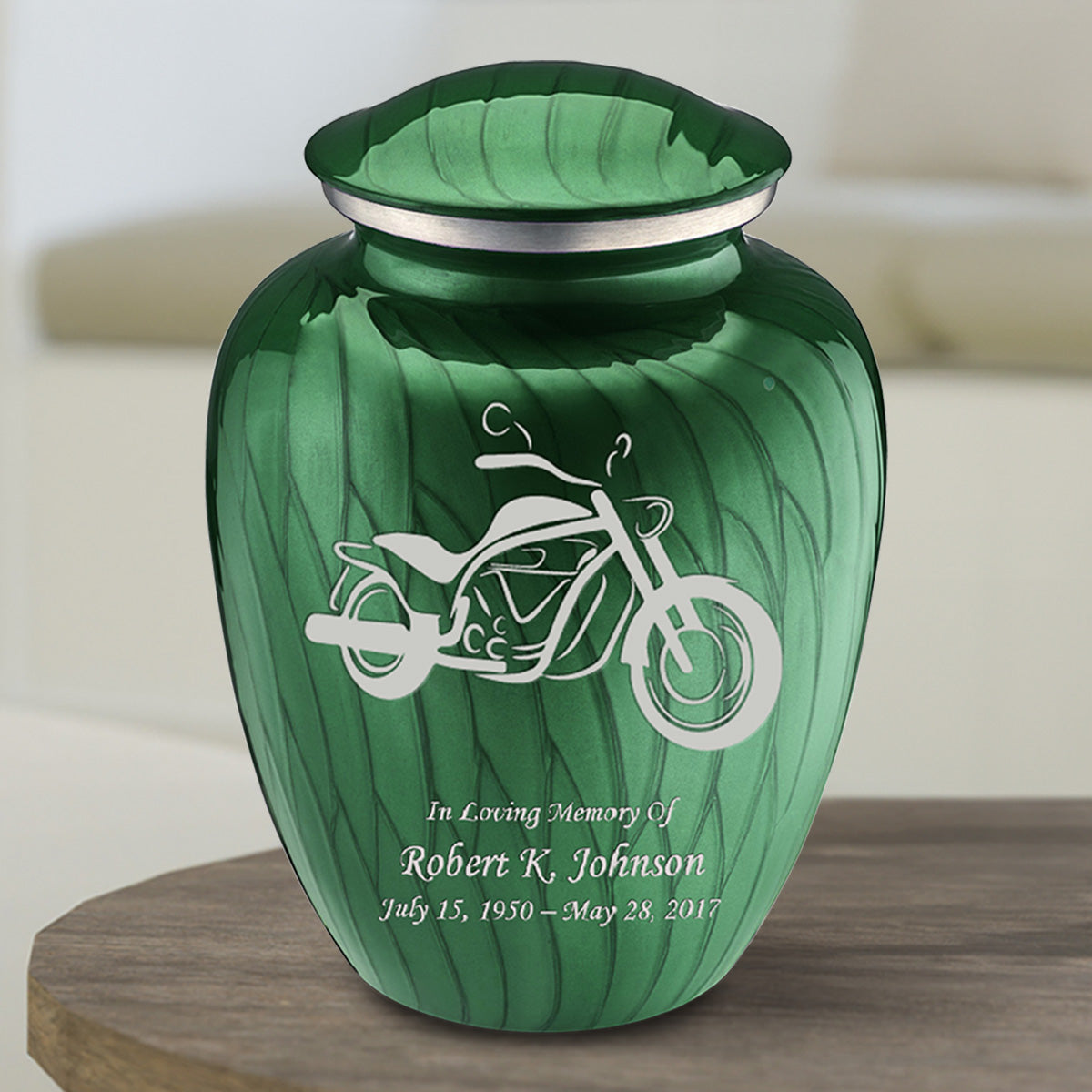 Medium Embrace Pearl Green Motorcycle Cremation Urn