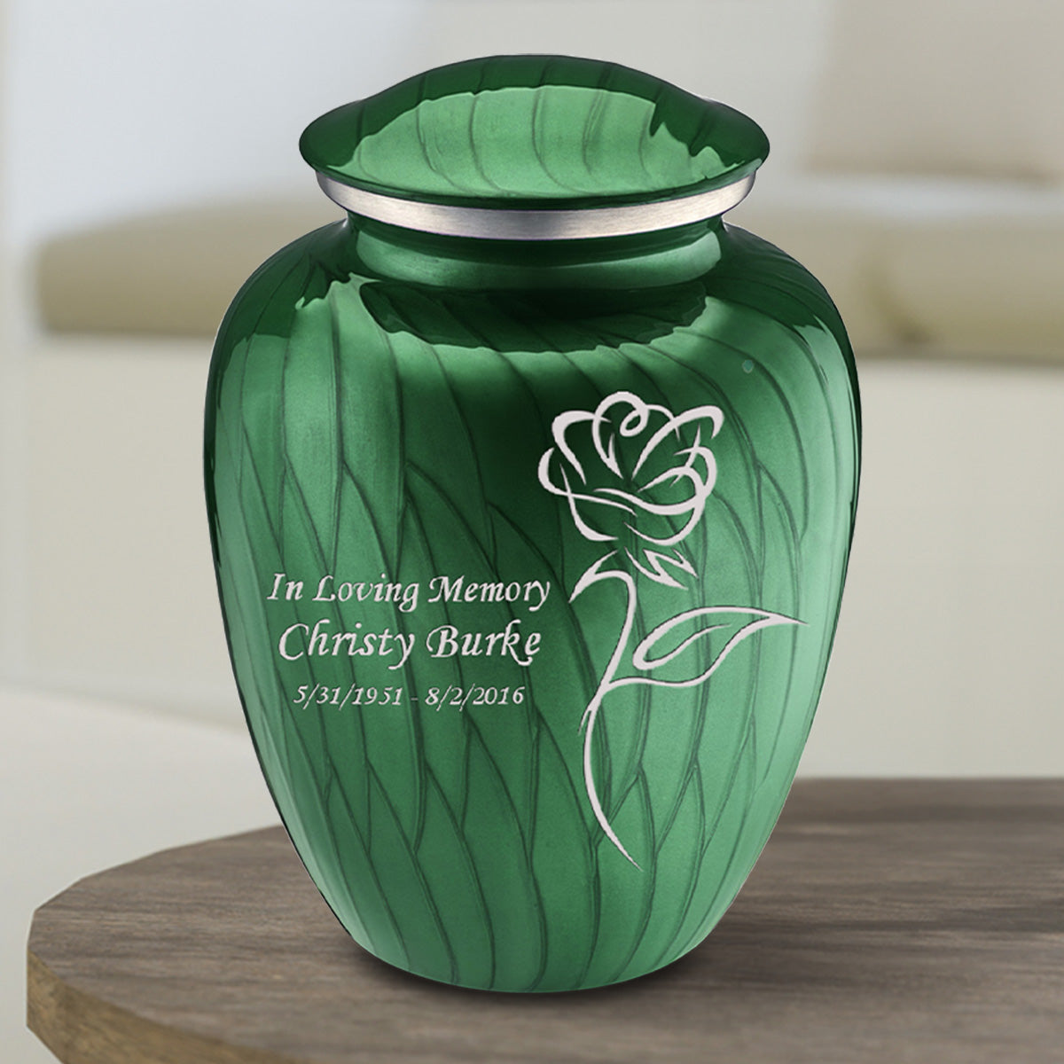 Medium Embrace Pearl Green Rose Cremation Urn