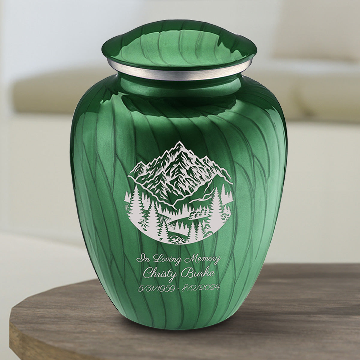 Medium Embrace Pearl Green Rocky Mountains Cremation Urn