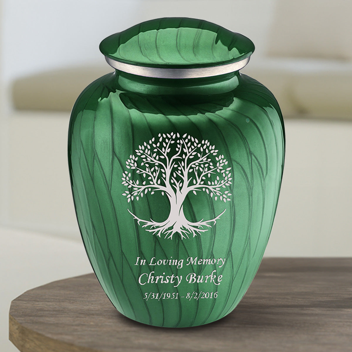 Medium Embrace Pearl Green Tree of Life Cremation Urn
