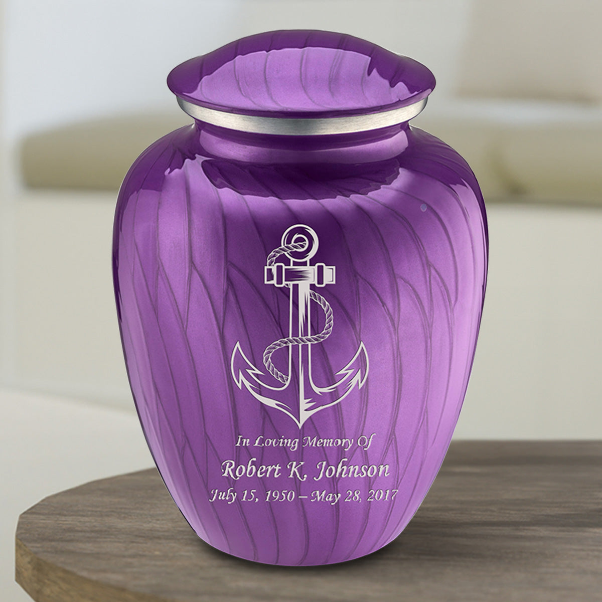 Medium Embrace Pearl Purple Anchor Cremation Urn