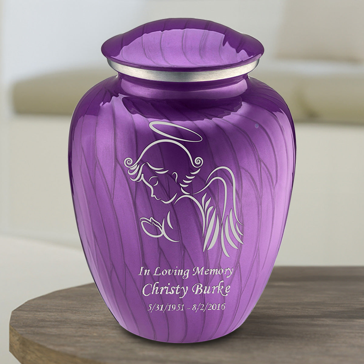 Medium Embrace Pearl Purple Angel Cremation Urn