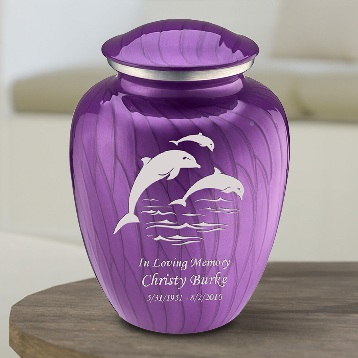 Medium Embrace Pearl Purple Dolphins Cremation Urn