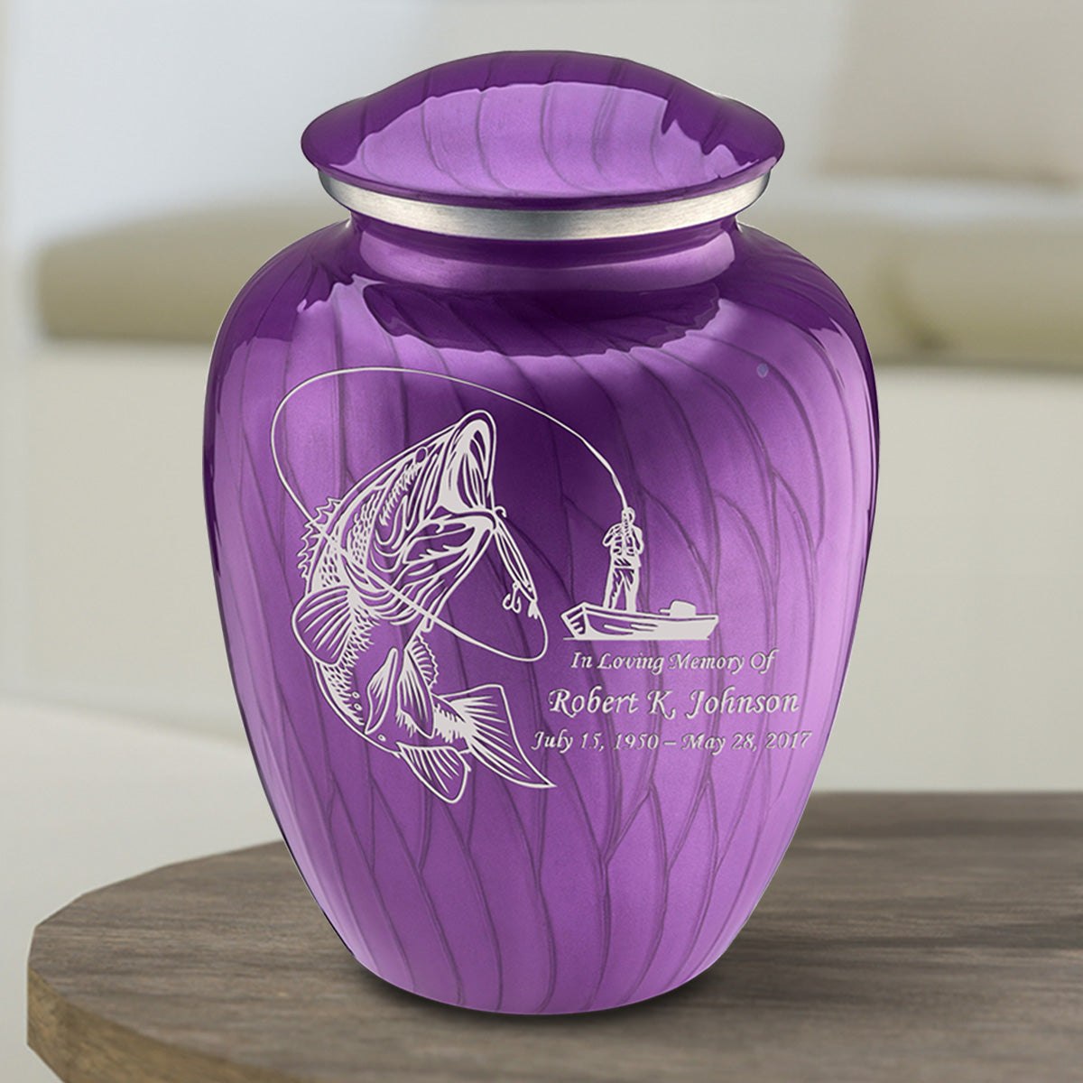 Medium Embrace Pearl Purple Fishing Cremation Urn