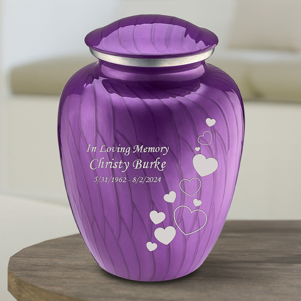 Medium Embrace Pearl Purple Floating Heart Cremation Urn