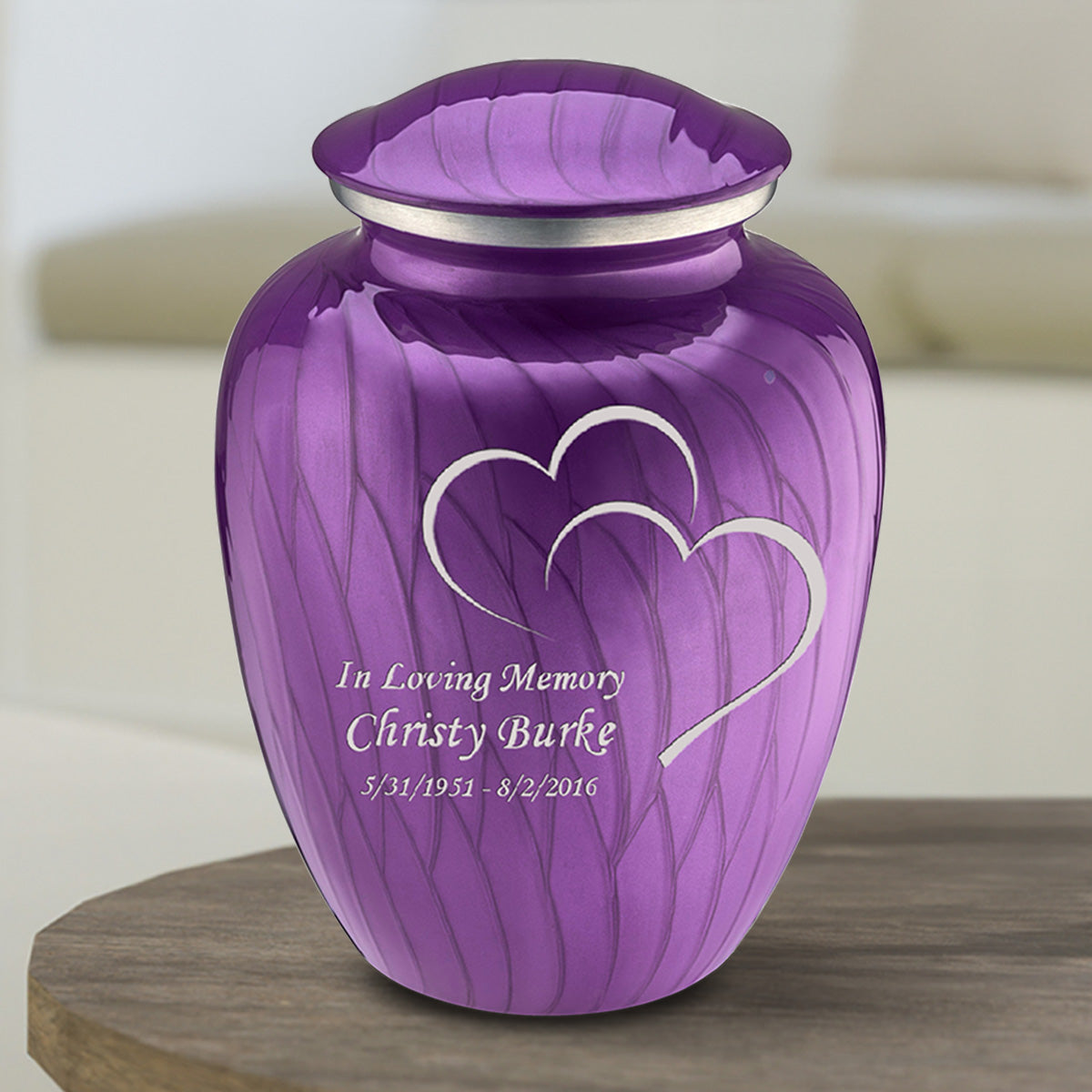 Medium Embrace Pearl Purple Hearts Cremation Urn