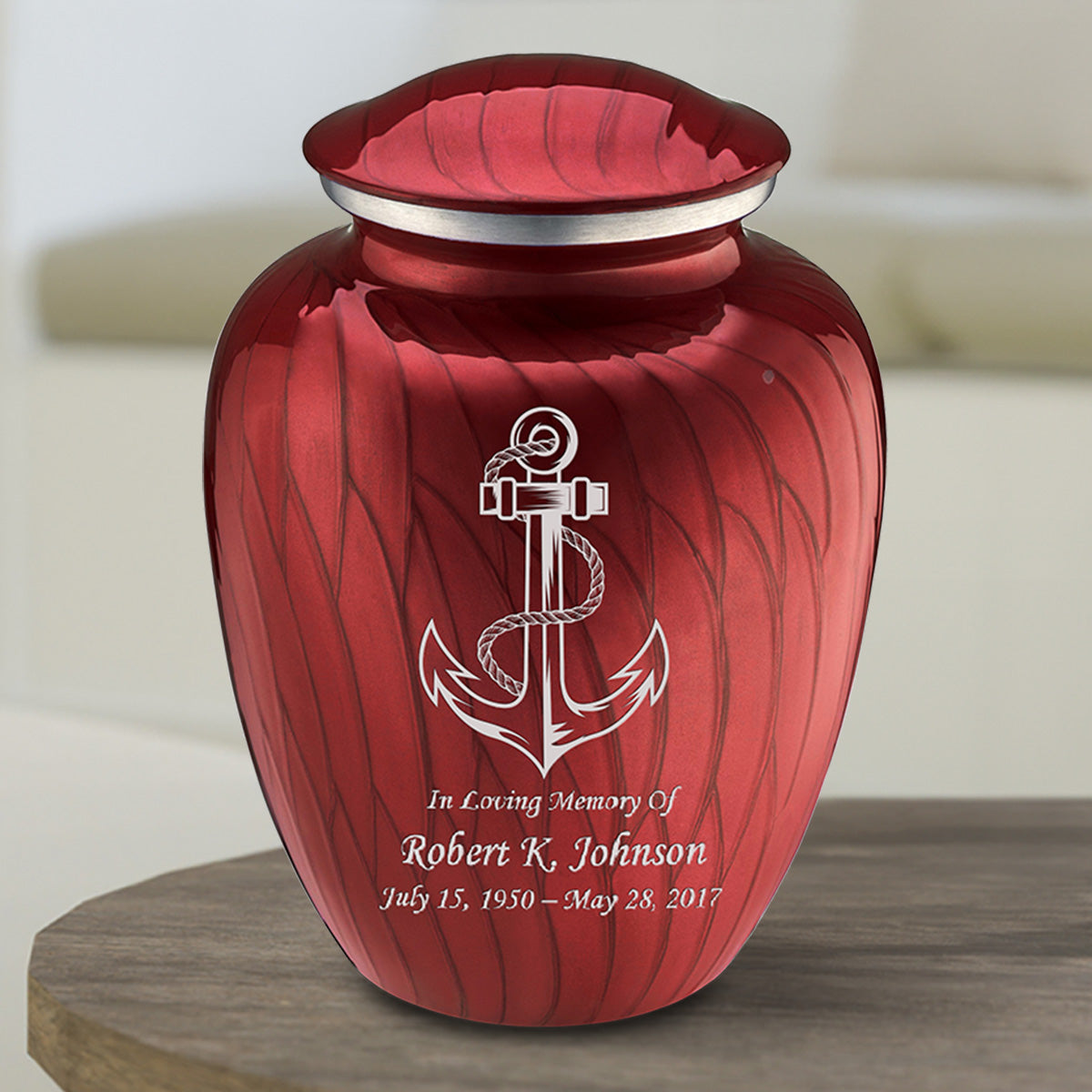 Medium Embrace Pearl Candy Red Anchor Cremation Urn