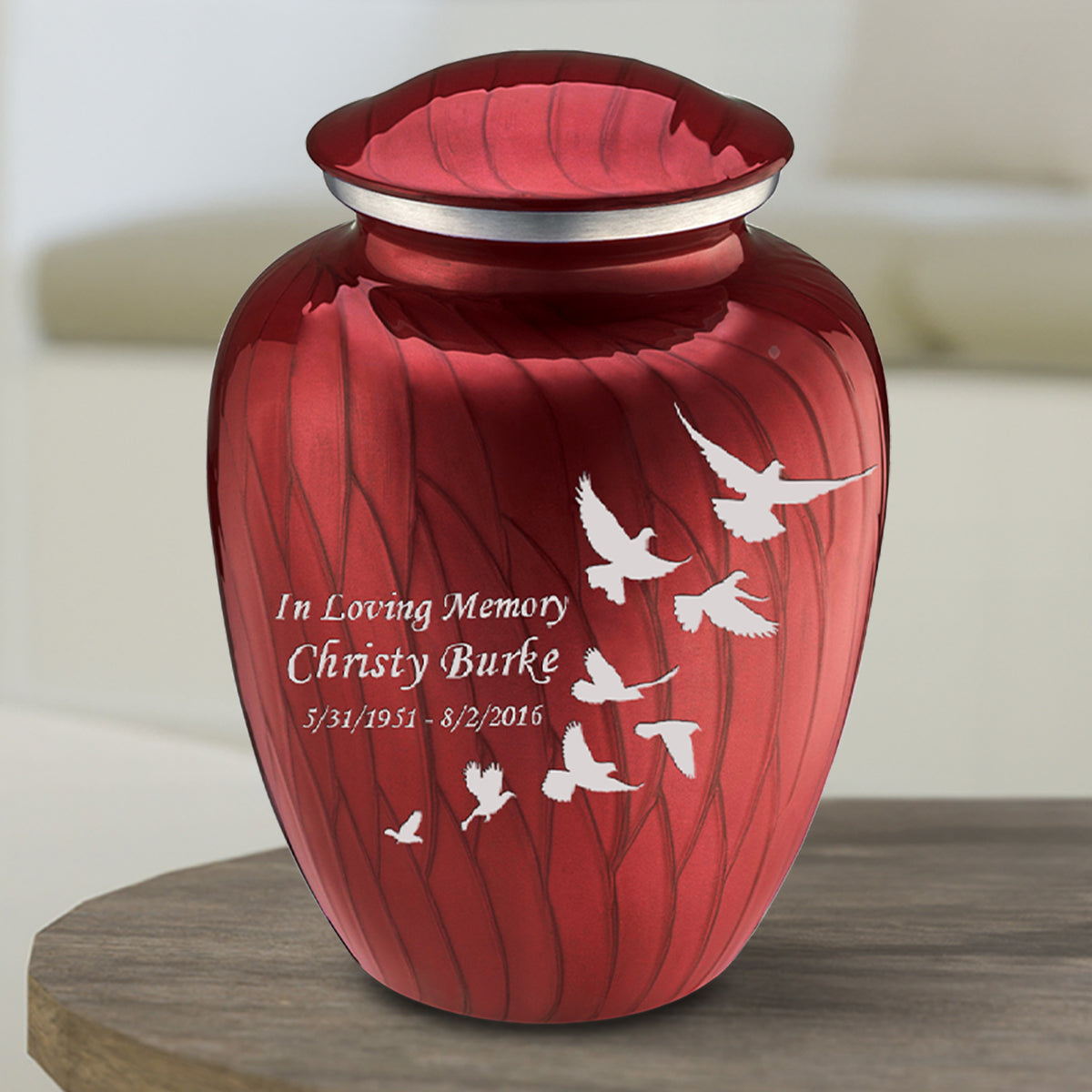 Medium Embrace Pearl Candy Red Doves Cremation Urn