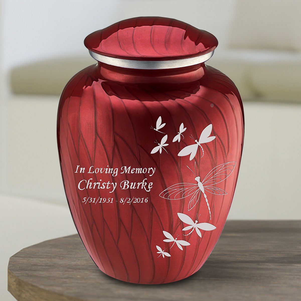 Medium Embrace Pearl Candy Red Dragonflies Cremation Urn