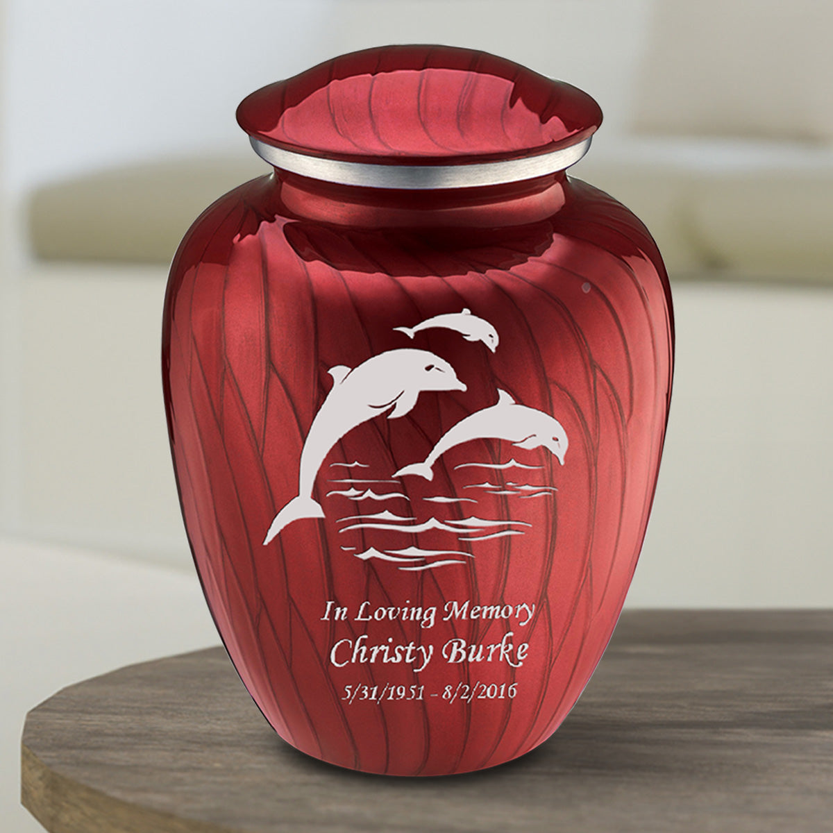 Medium Embrace Pearl Candy Red Dolphins Cremation Urn