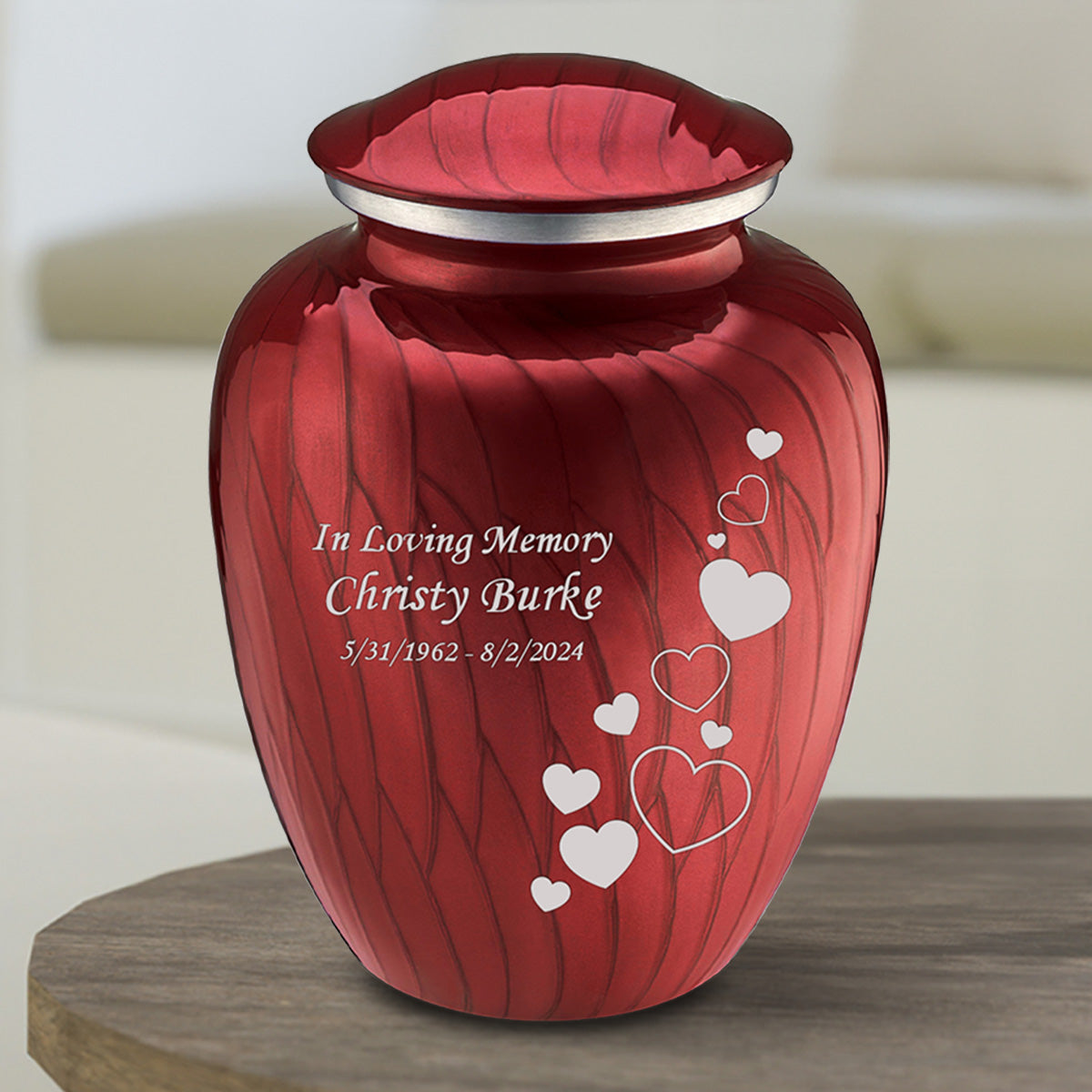 Medium Embrace Pearl Candy Red Floating Heart Cremation Urn