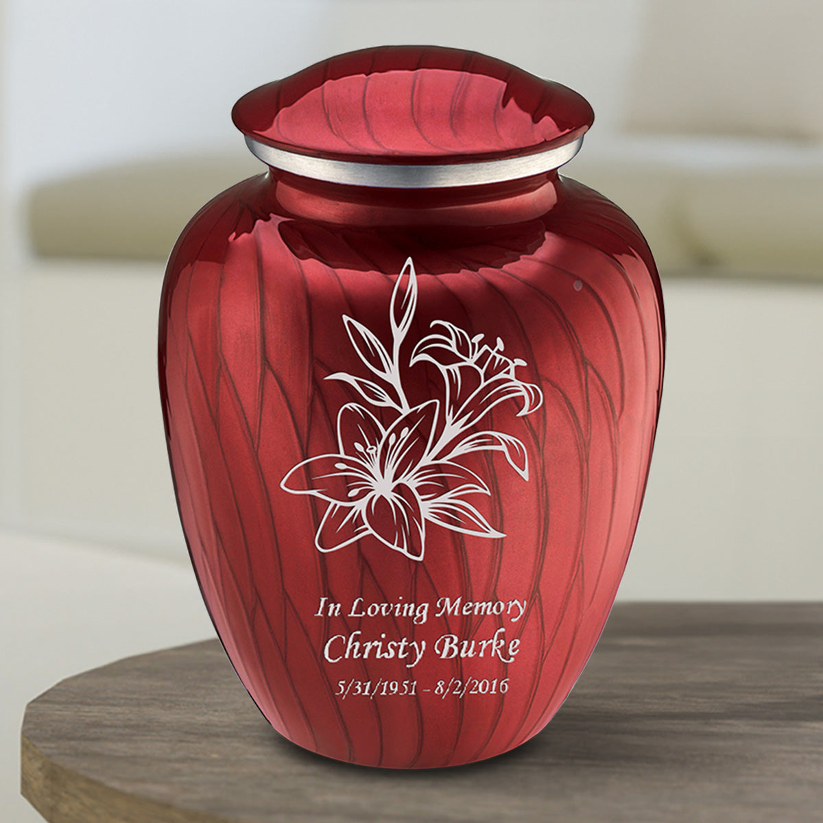 Medium Embrace Pearl Candy Red Lily Cremation Urn