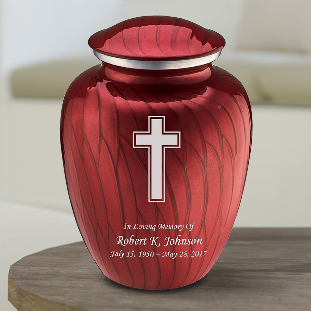 Medium Embrace Pearl Candy Red Simple Cross Cremation Urn