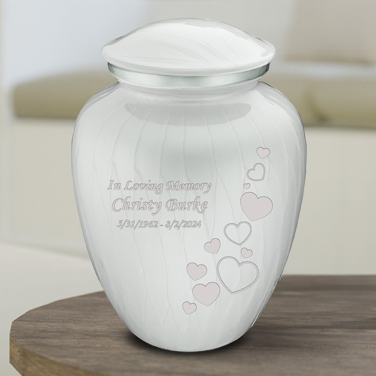 Medium Embrace Pearl White Floating Heart Cremation Urn