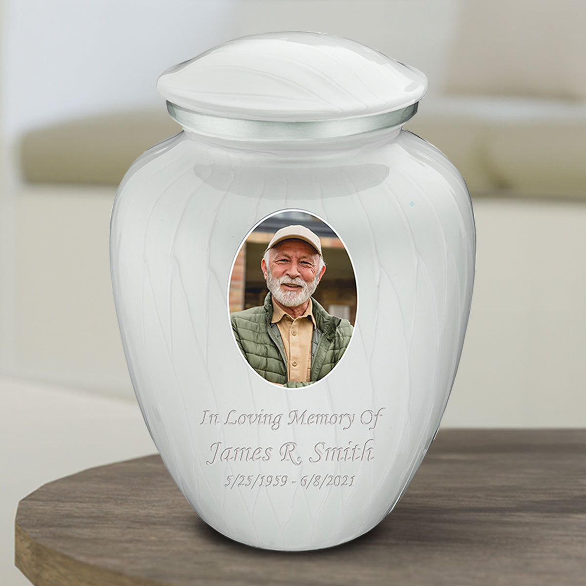 Medium Embrace Pearl White Portrait Cremation Urn