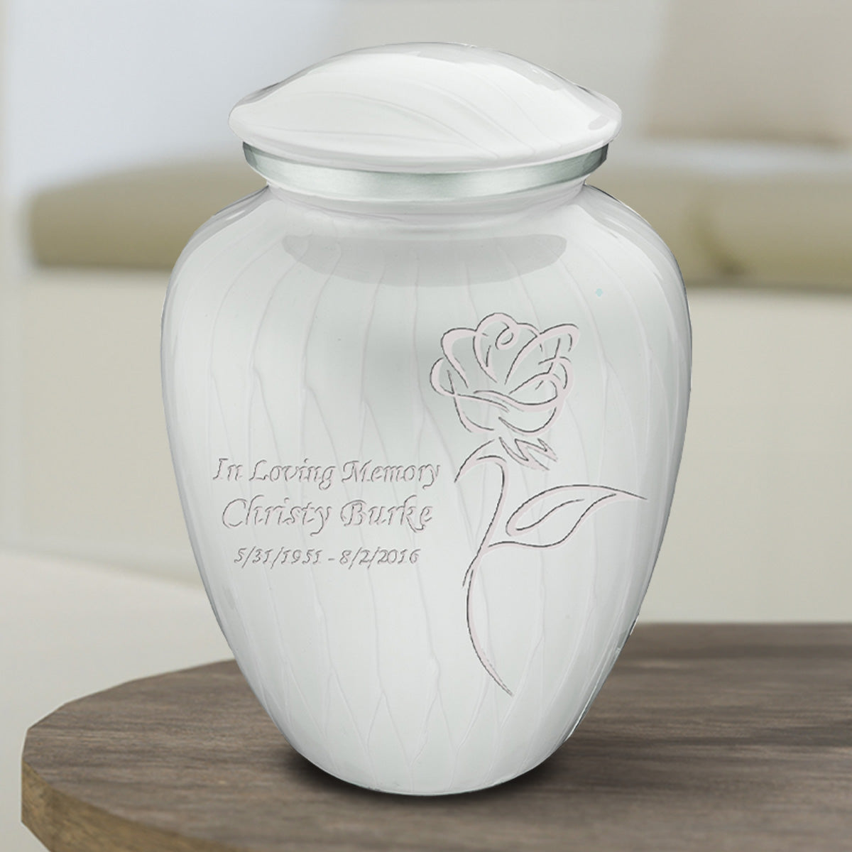 Medium Embrace Pearl White Rose Cremation Urn