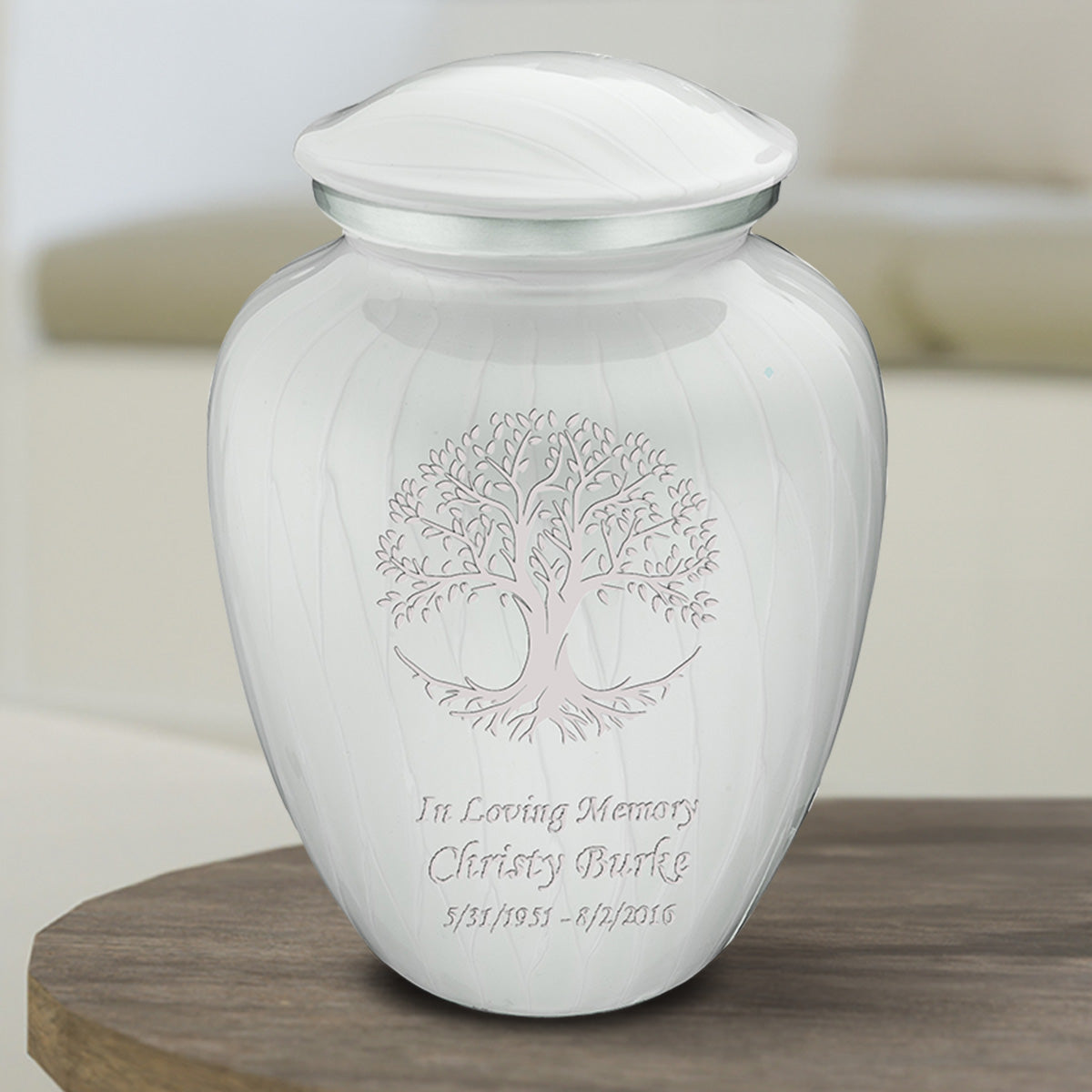 Medium Embrace Pearl White Tree of Life Cremation Urn