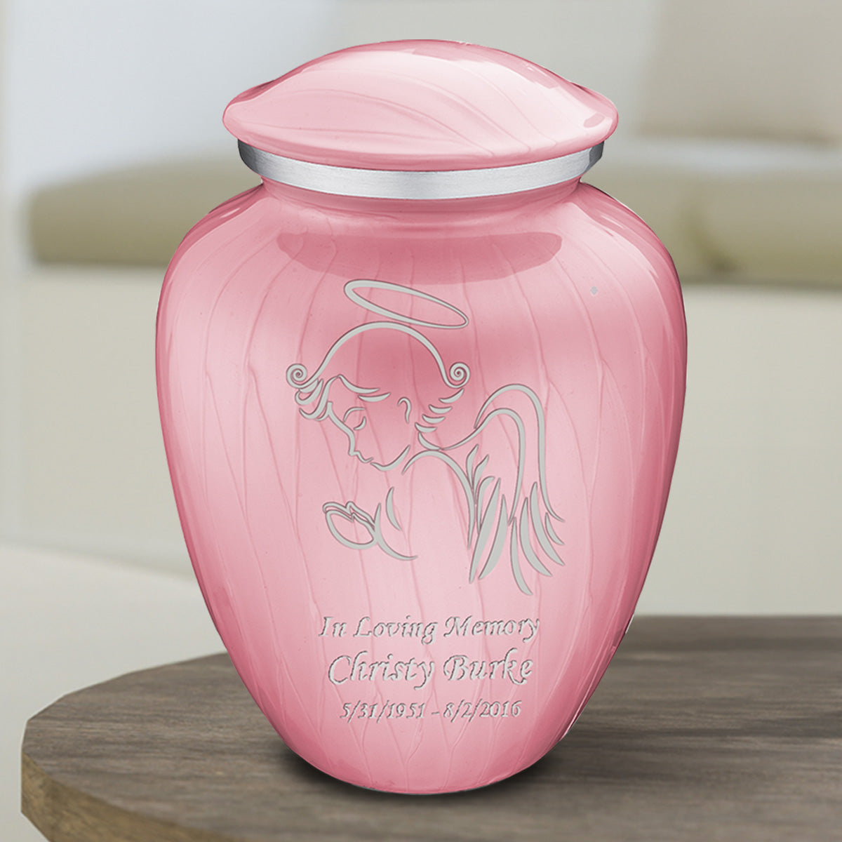 Medium Embrace Pearl Pink Angel Cremation Urn