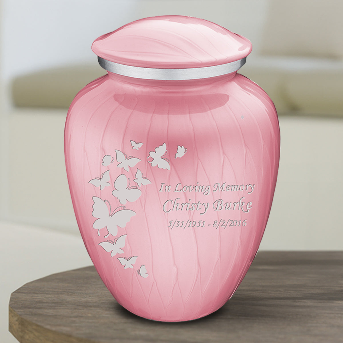 Medium Embrace Pearl Light Pink Butterfly Cremation Urn